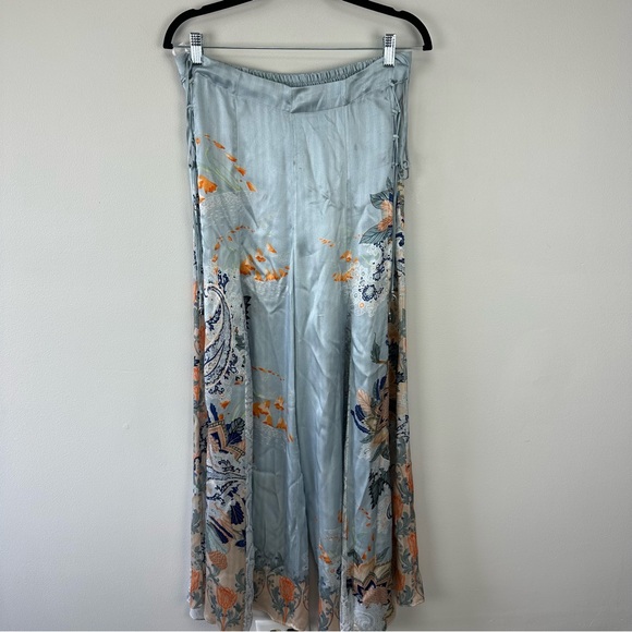 Camilla Light Blue Floral Wide-Leg Silk Pants - Picture 3 of 14